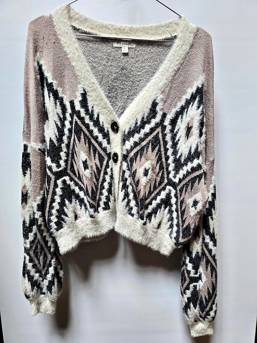 Blu Pepper Geometric Cardigan in Pink & Black - Small